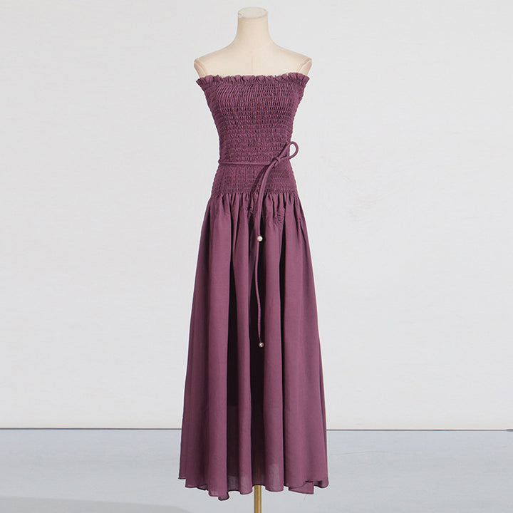Sleeveless pleated lace-up high-end tube top dress