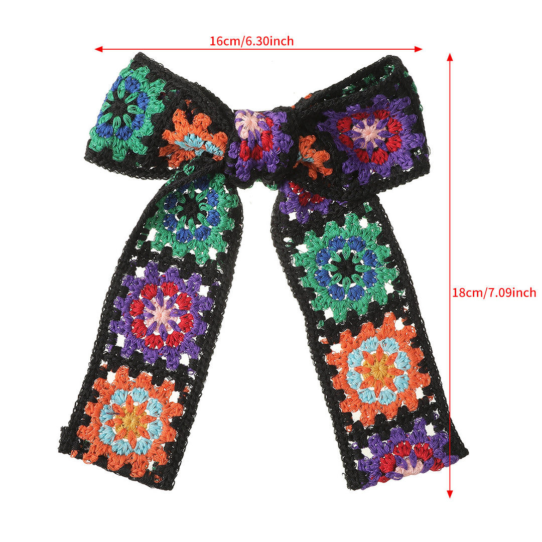 Boho knitted hollow flower bow hair clip