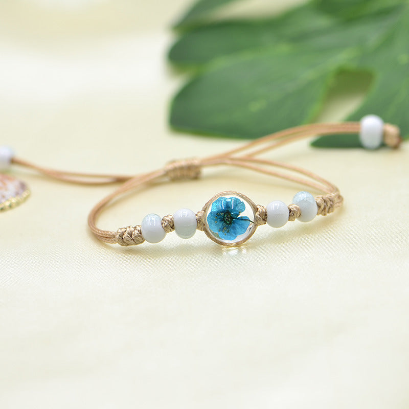 Handmade Dry Flower Bracelet Glass Ball Charm Bracelet