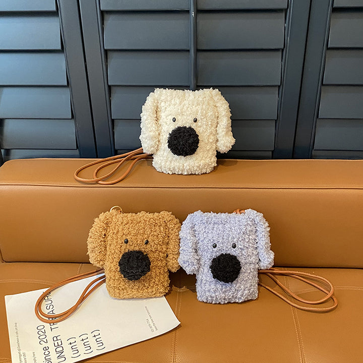 Hand-crocheted furry puppy plush crossbody bag for kids