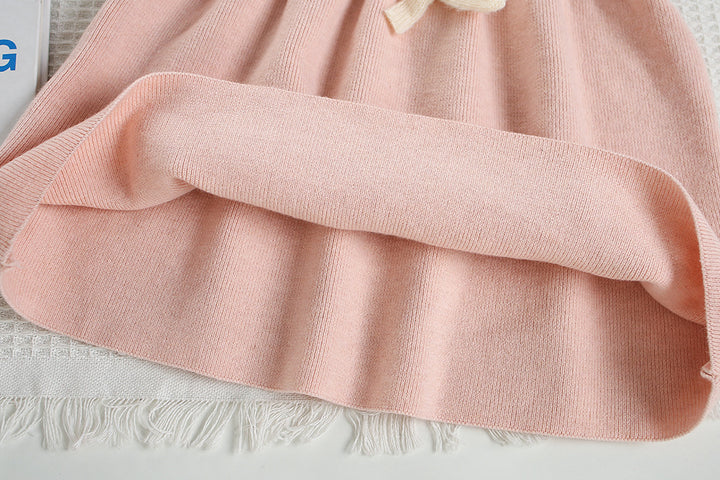 Sweet pink bowknot knitted sweater dress for girls