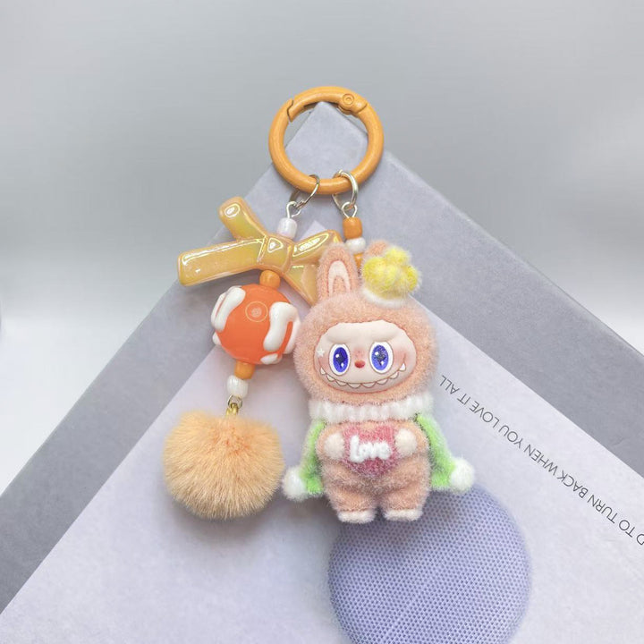 Cute monster love heart flocking keychain Valentine's gift