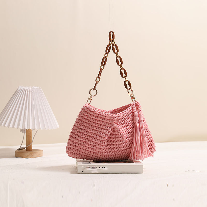 Underarm cotton woven bag tassel shoulder beach bag
