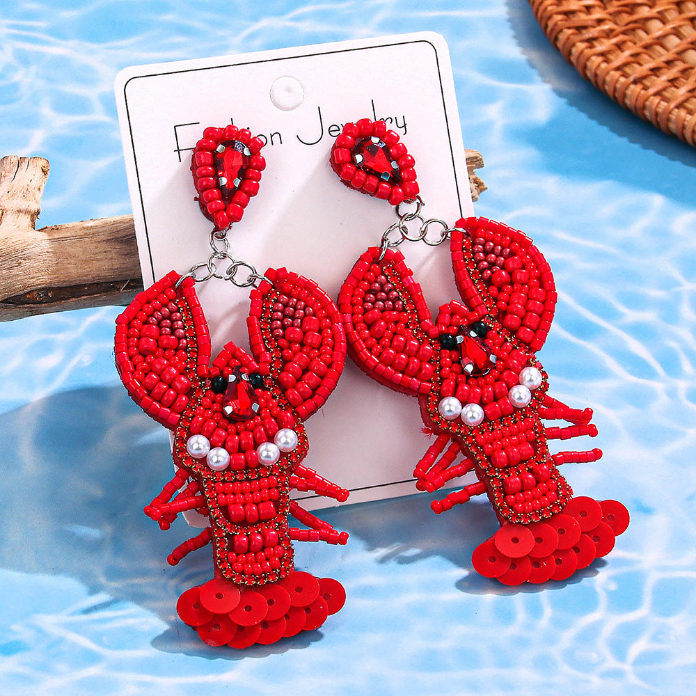 Boho Beaded earrings creative conch crab lobster rice bead earrings