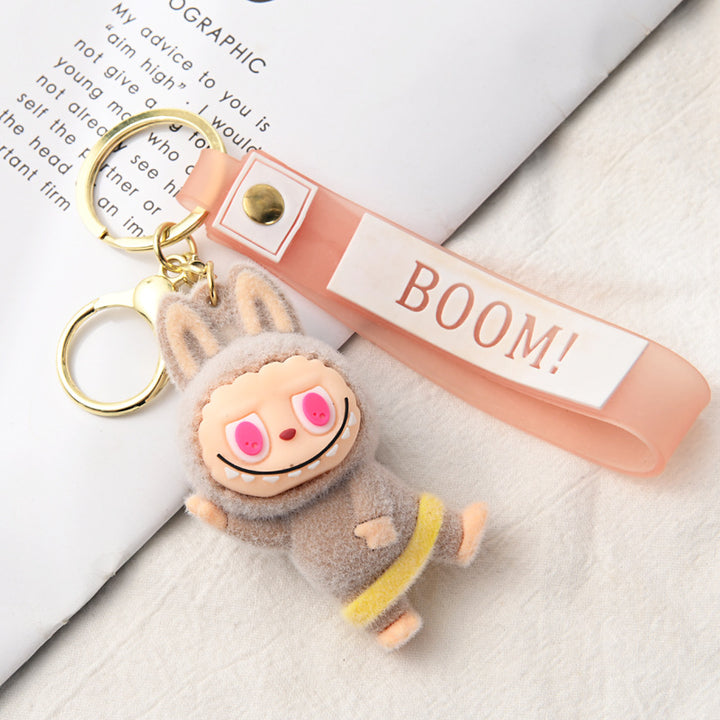 Flocking Yoga labubu keychain Labubu pendant cute gift