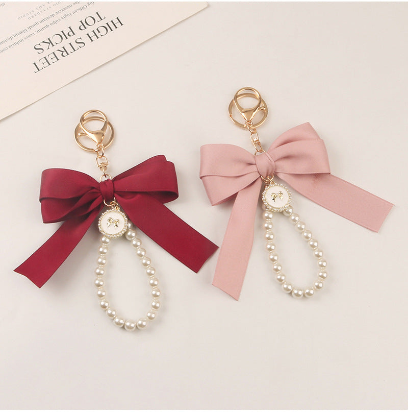 Ribbon bow pearl keychain-mother's day gift
