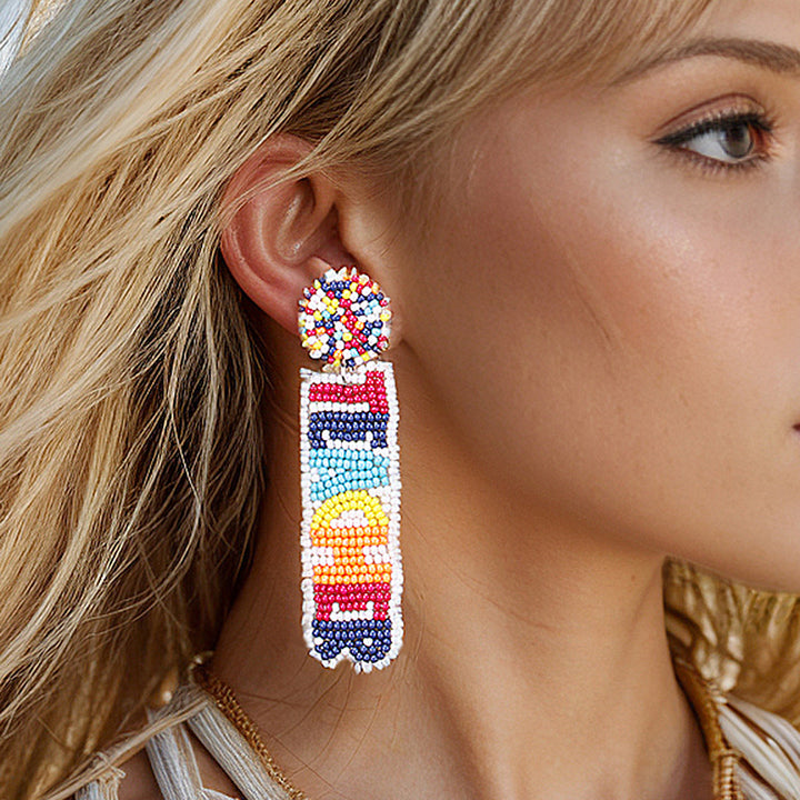 Teacher letter rice bead earrings Teacher's Day gift
