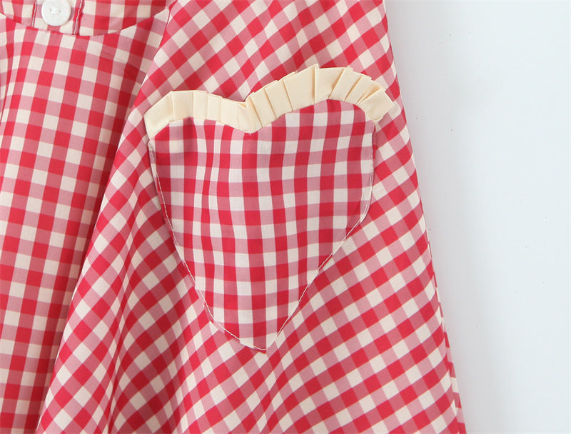 Sweetheart red plaid halter neck backless mini dress