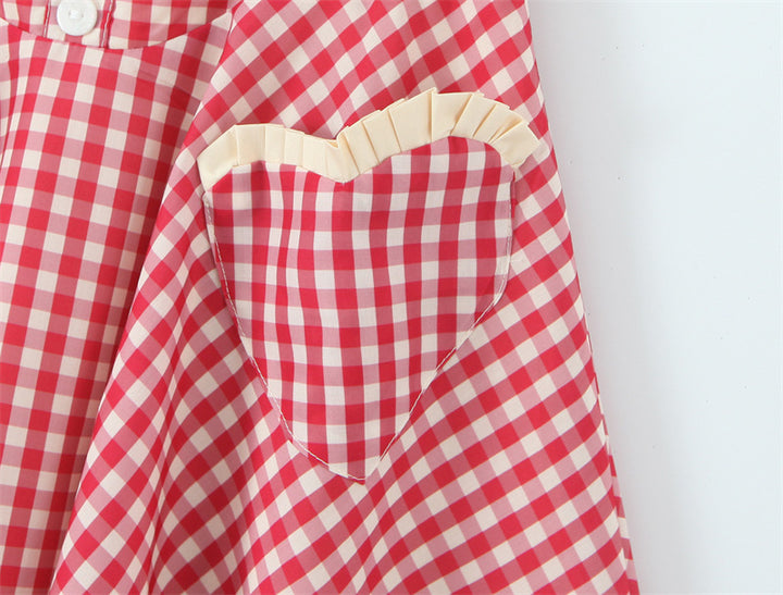 Sweetheart red plaid halter neck backless mini dress