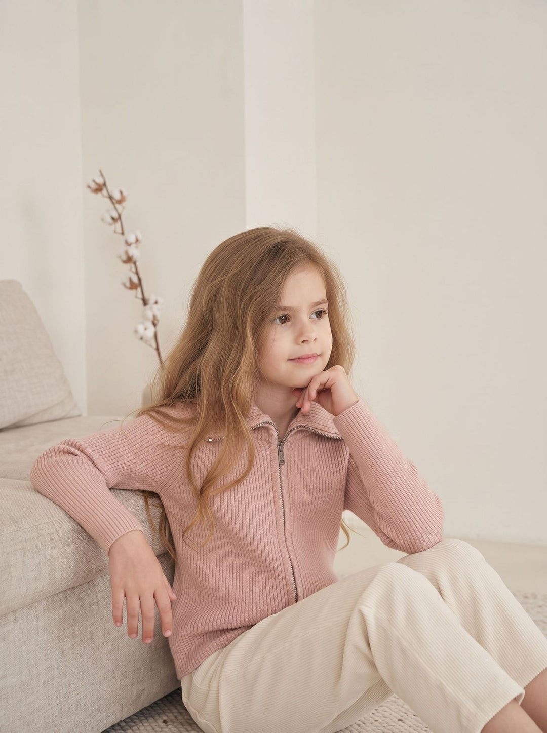 Girls' Ribbed Zipper Knit Cardigan Sweater Coat