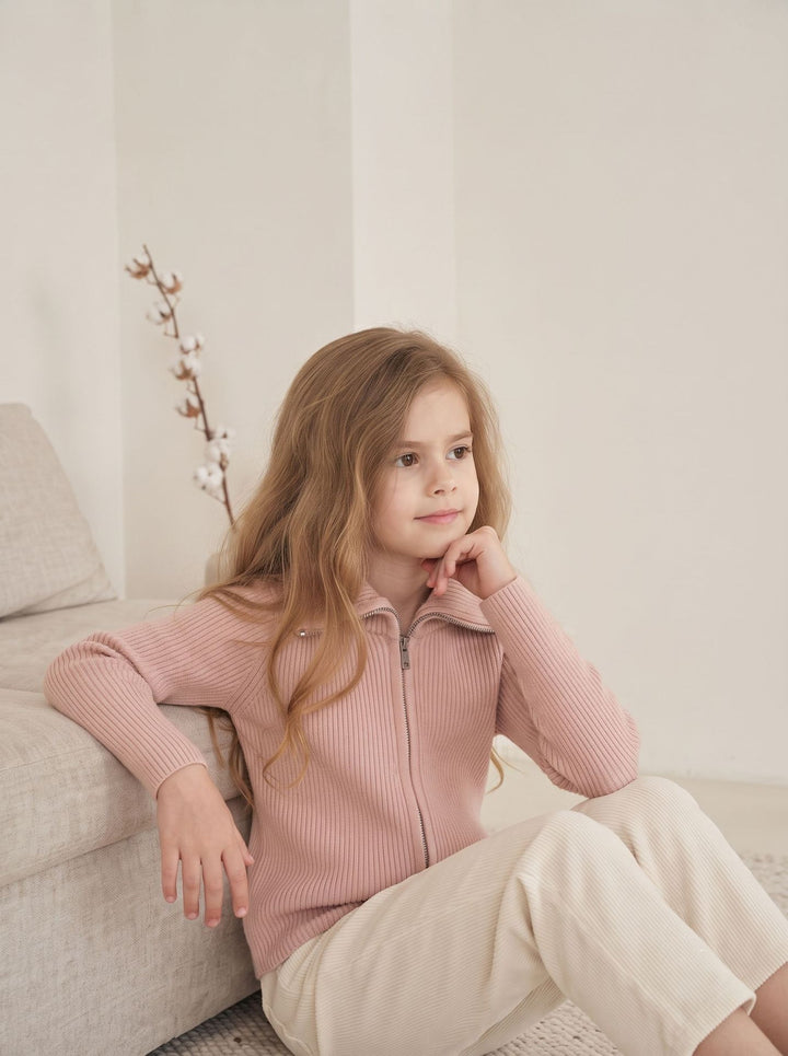 Girls' Ribbed Zipper Knit Cardigan Sweater Coat