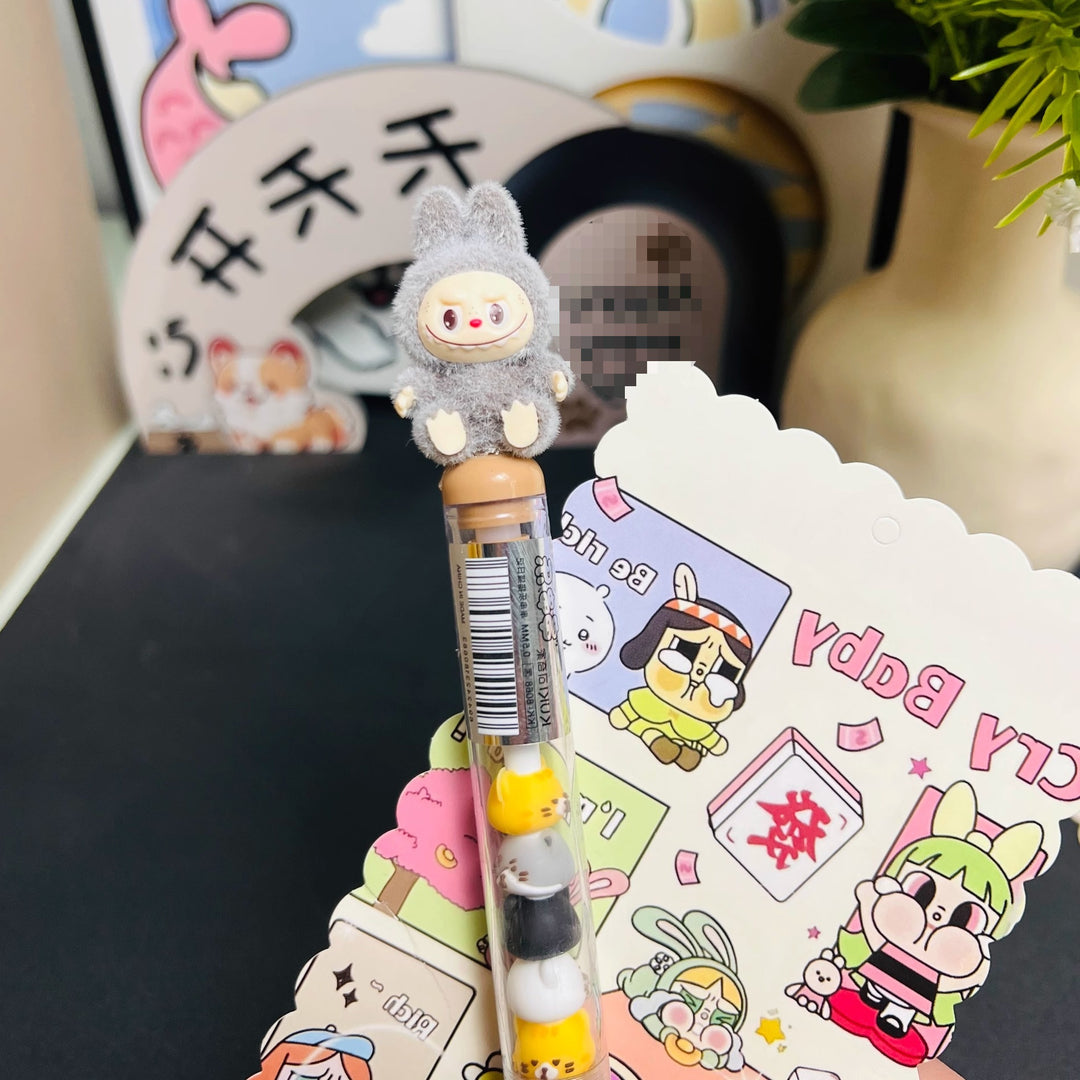 Labubu flocking deco gel pen cute student creative labubu pen