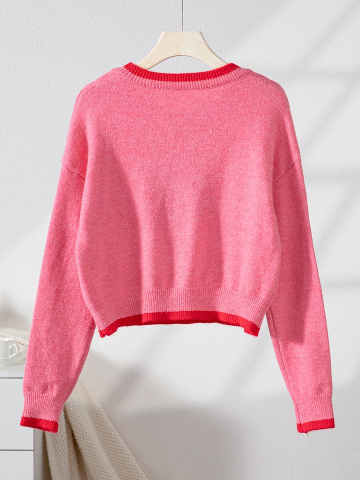 Strawberry jacquard pullover crop sweater