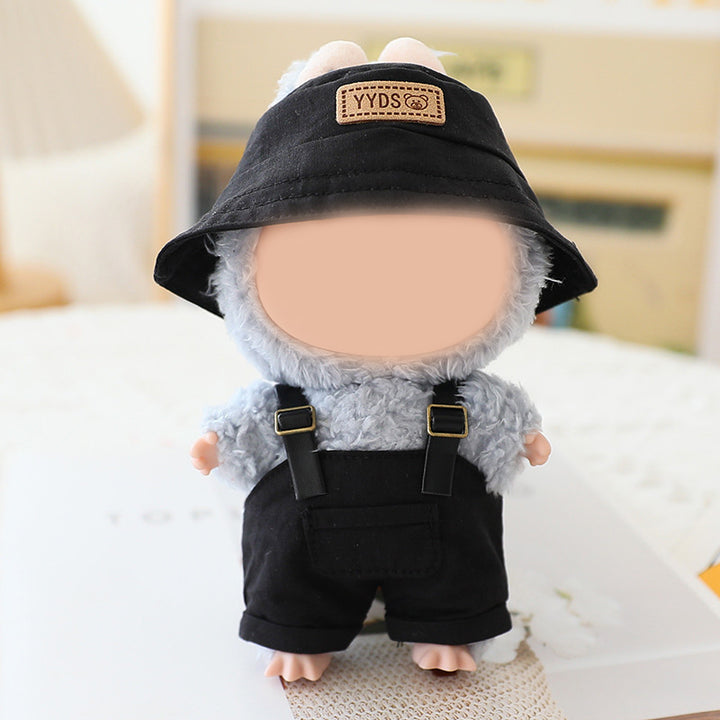 Summer Bucket hat &overalls set for labubu dolls clothes