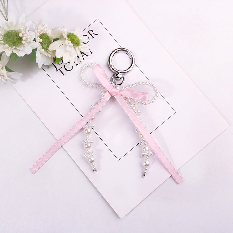 Sweet white pearl bow keychain hanging ornaments