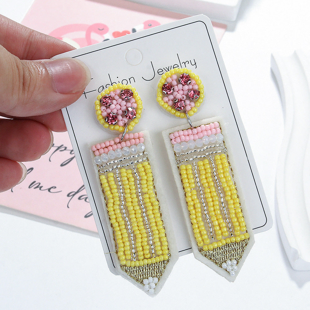 Teacher letter rice bead earrings Teacher's Day gift