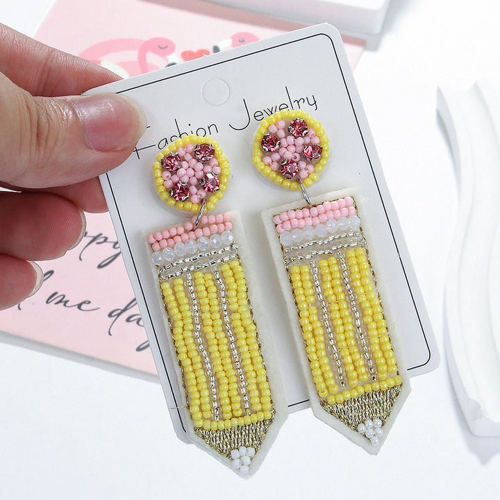 Teacher letter rice bead earrings Teacher's Day gift