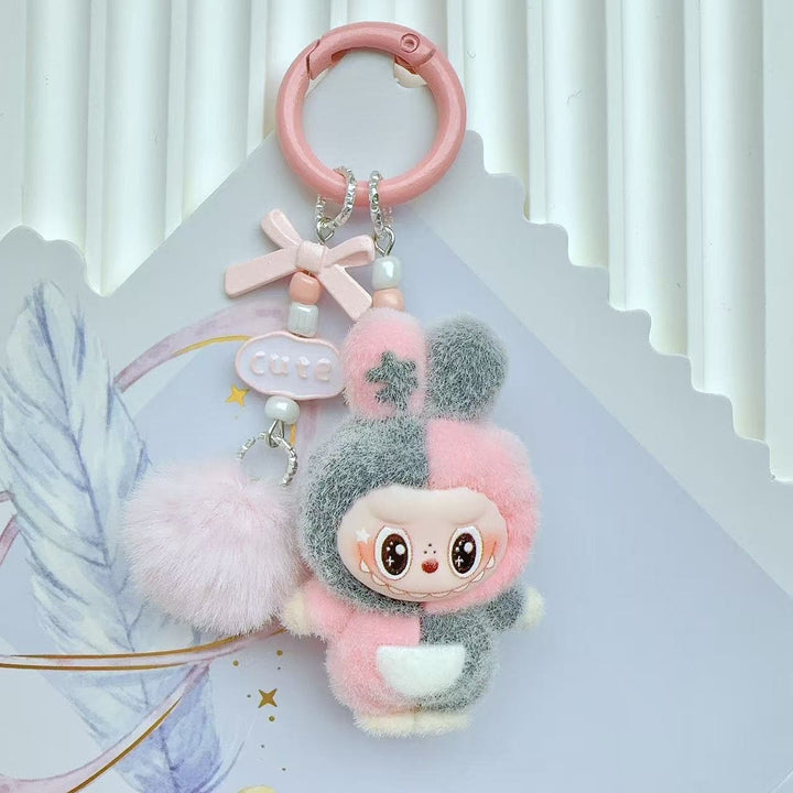 Flocked color-blocked bunny monster keychains Easter gift