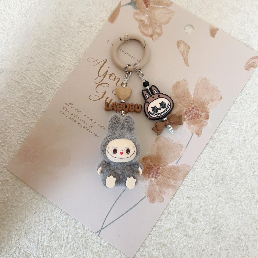 Cute Mini Flocked Labubu Keychain bag pendant