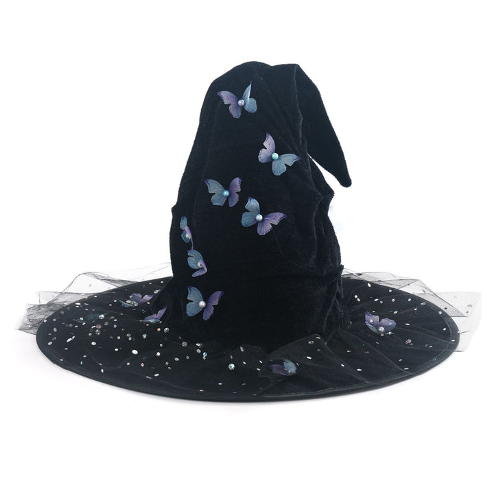 Halloween Mesh sequin Witch Hat with butterfly deco