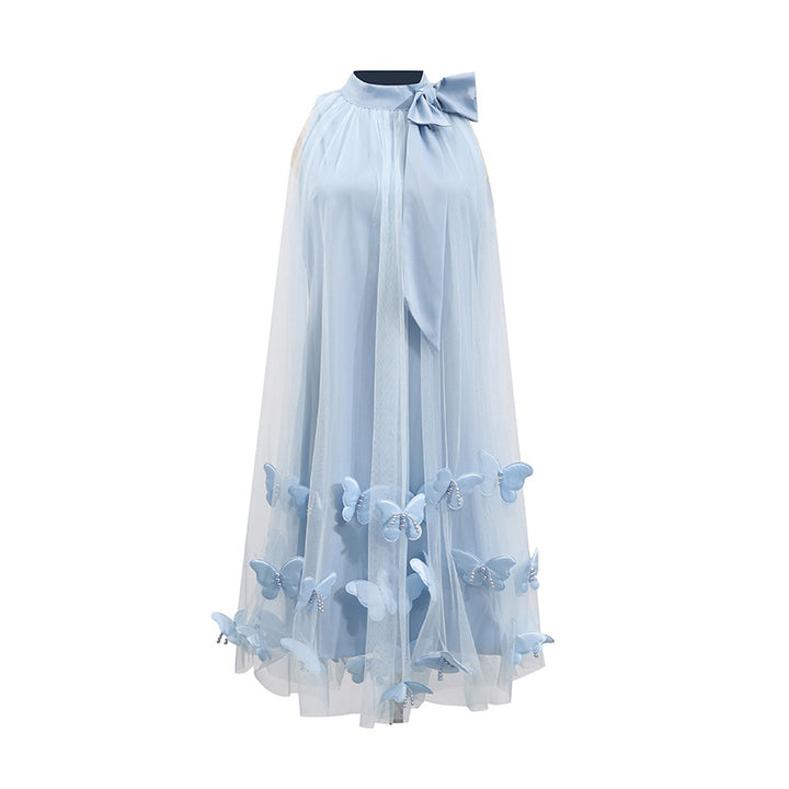 Sleeveless Bowknot Halter Neck 3D Butterfly Dress