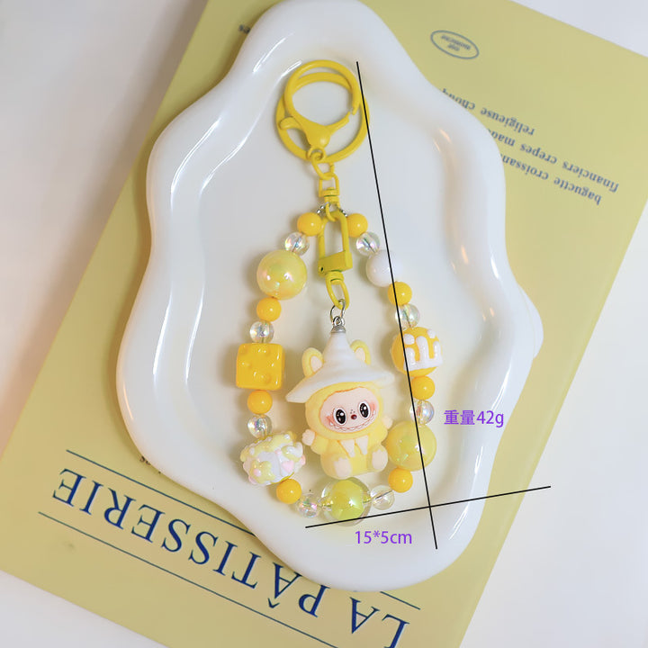 Flocking magic witches labubu Beaded keychain bag pendant gif