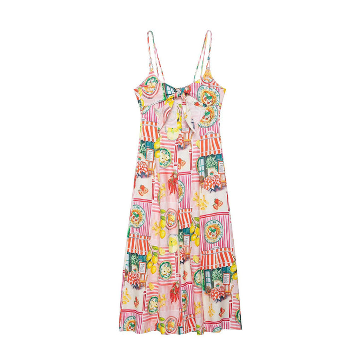 Patchwork print back bow-tie midi dress