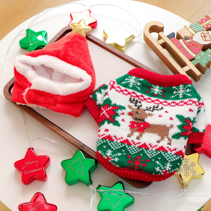 Puppy&Kitten Christmas Sweater&hat 2pcs set pet clothes