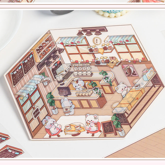 Landscaping Stickers Cartoon House Scene Landscaping Stickers