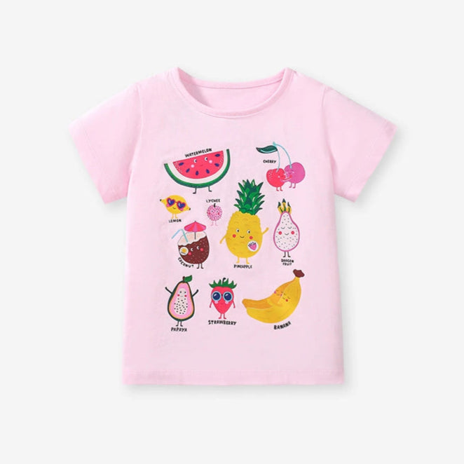 Summer Fruit Party Print Pink Top for girls