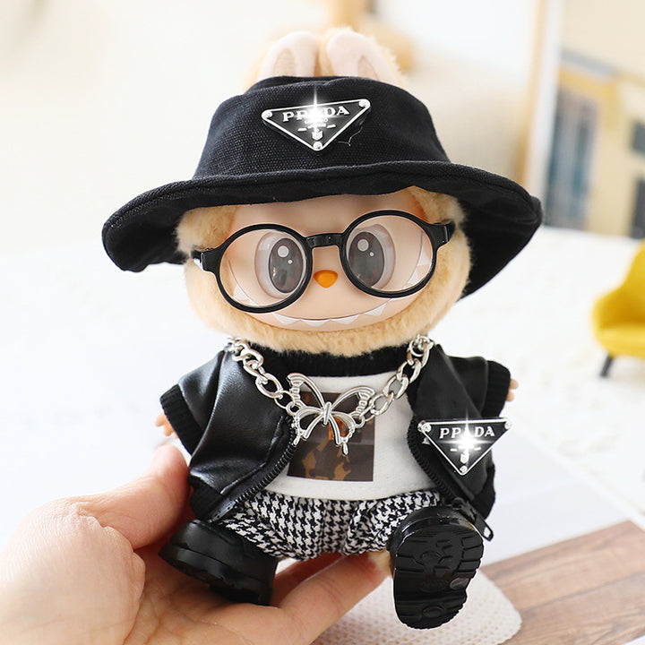 Cool Leather jacket suit for labubu dolls clothes