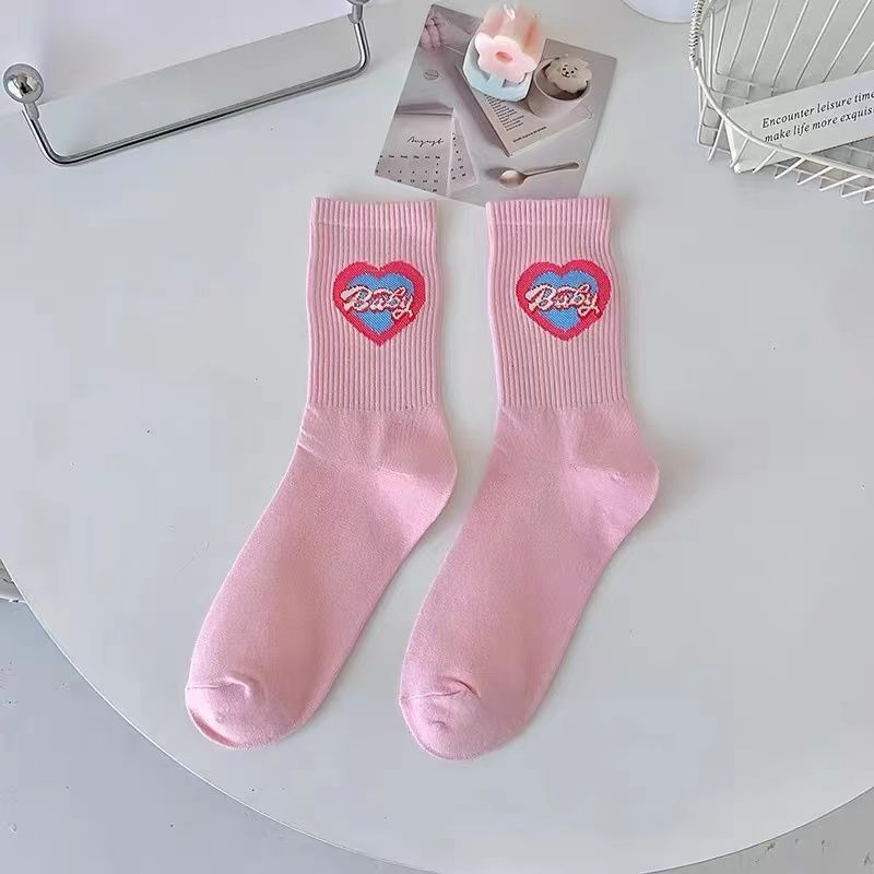 Women's cute pink mid-calf socks Valentine's socks