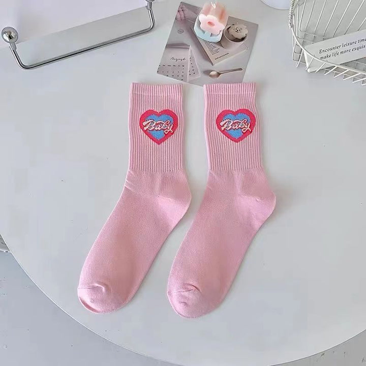 Women's cute pink mid-calf socks Valentine's socks