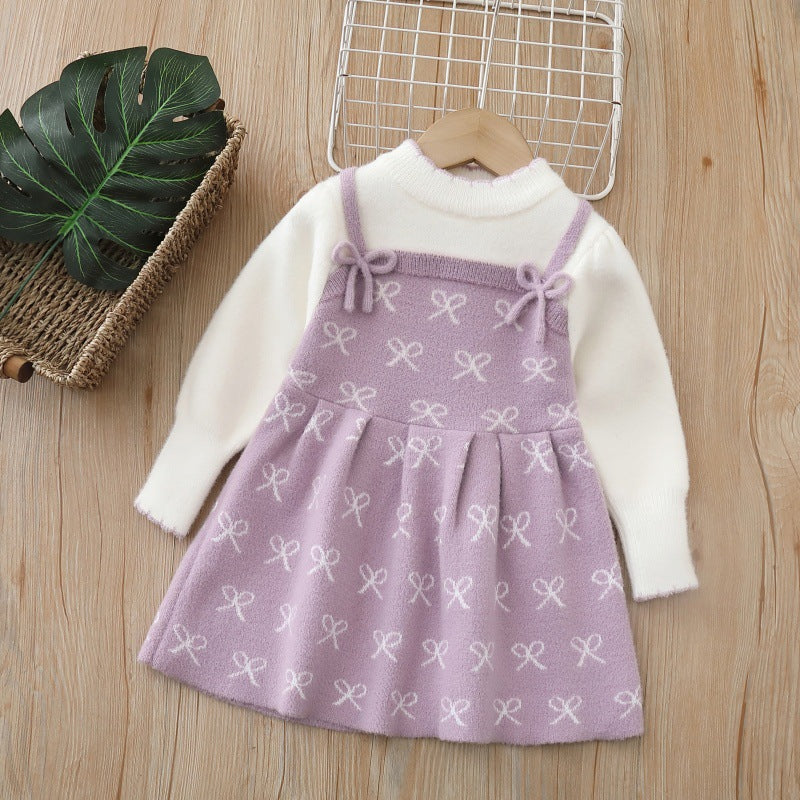 Bow jacquard sweet cute knitted sweater skirt