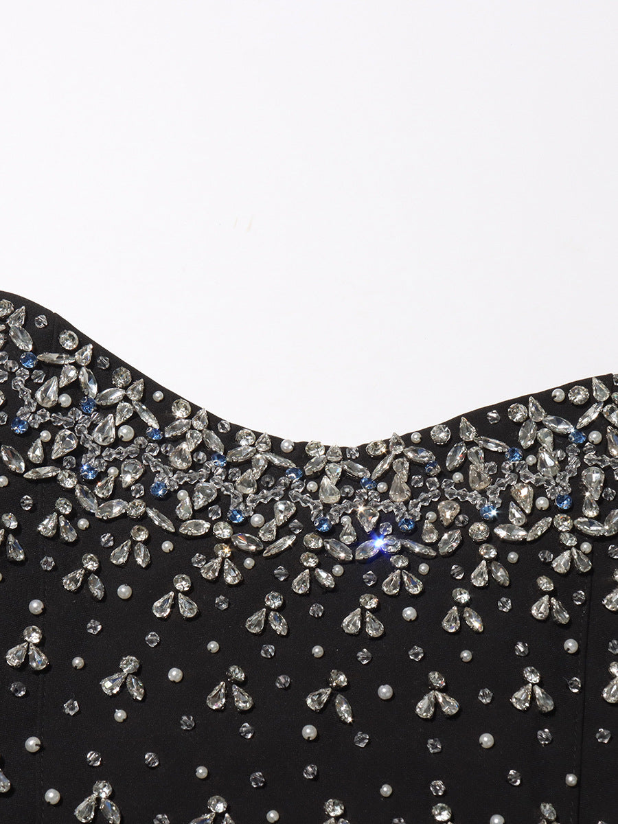 Brilliant black diamond-studded tube top dress