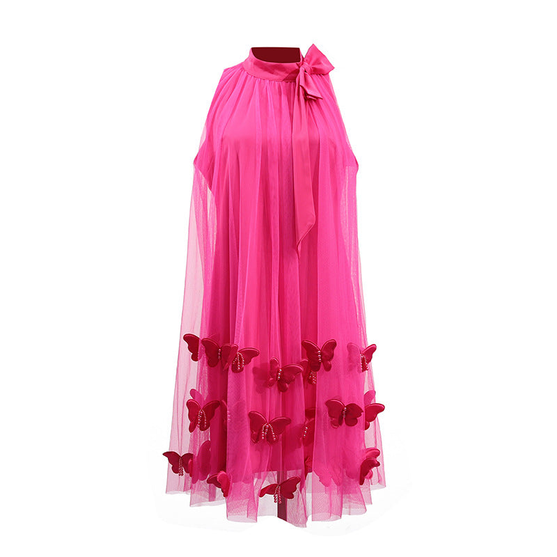 Sleeveless Bowknot Halter Neck 3D Butterfly Dress