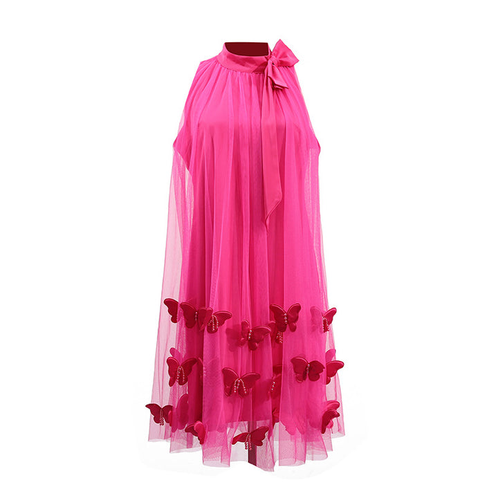 Sleeveless Bowknot Halter Neck 3D Butterfly Dress