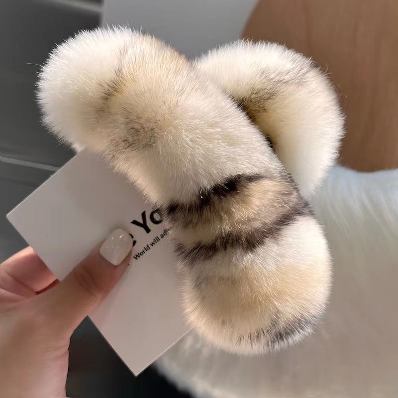 Furry plush hair claw clip for women