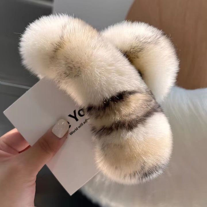 Furry plush hair claw clip for women