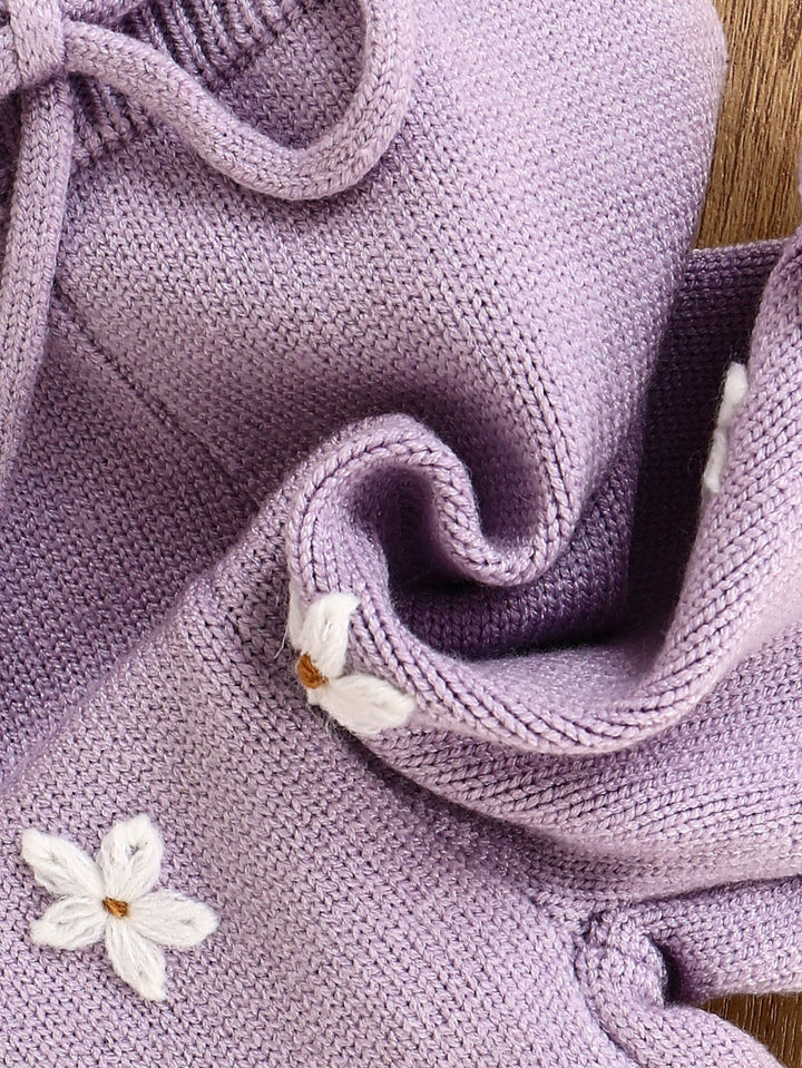 Baby girls sweet floral embroidered knitted top&shorts set