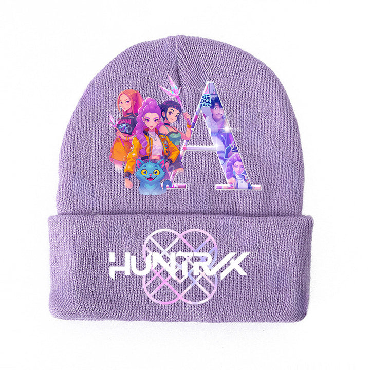 KPOP demon hunters Initials knitted purple beanie