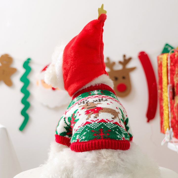 Puppy&Kitten Christmas Sweater&hat 2pcs set pet clothes