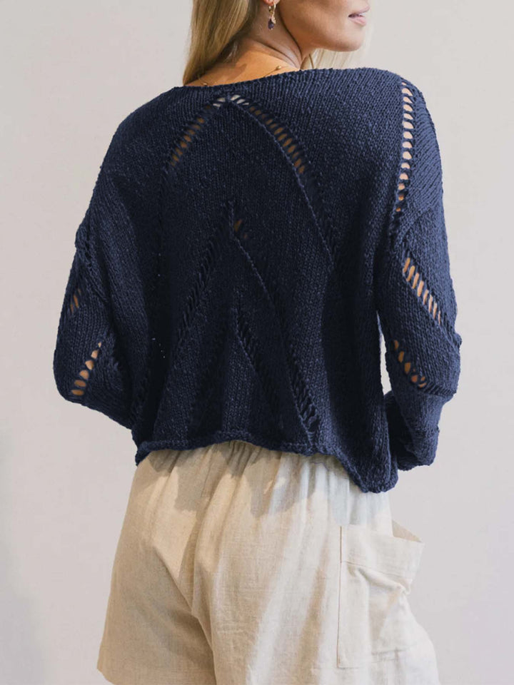 Navy hollow thin knitted sweater for women