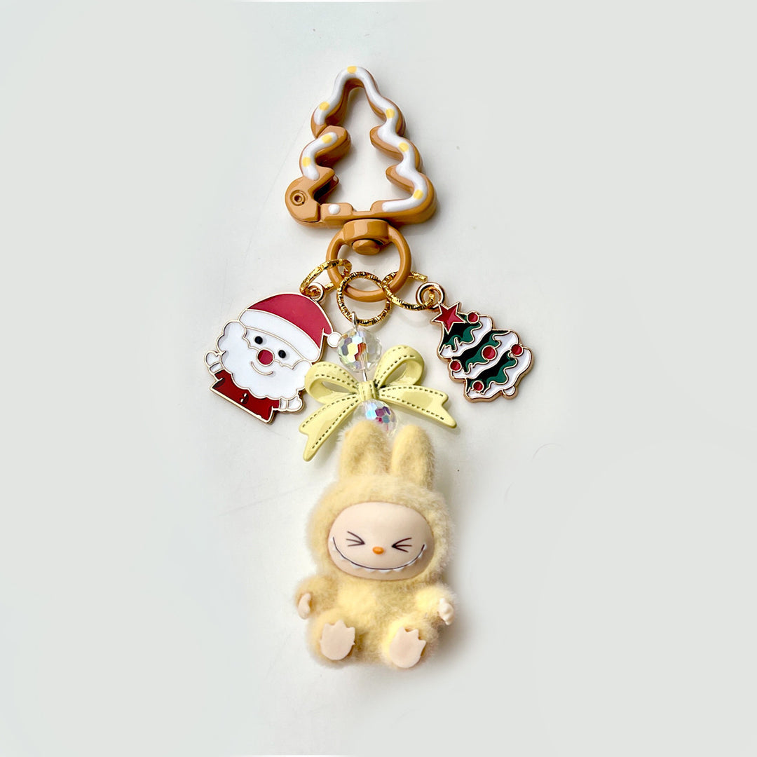 Christmas flocking mini Labubu keychain bag pendant
