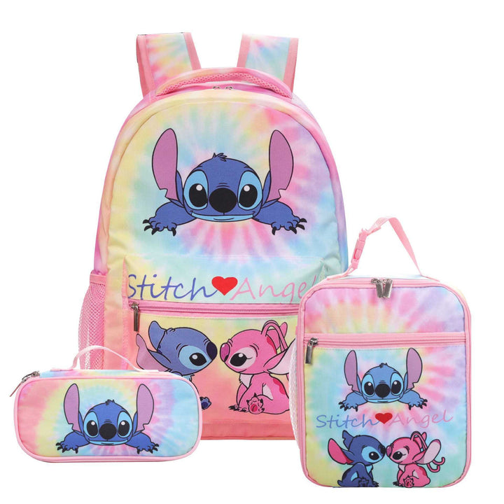 Stitch printed school backpack with lunch bag pencil bag