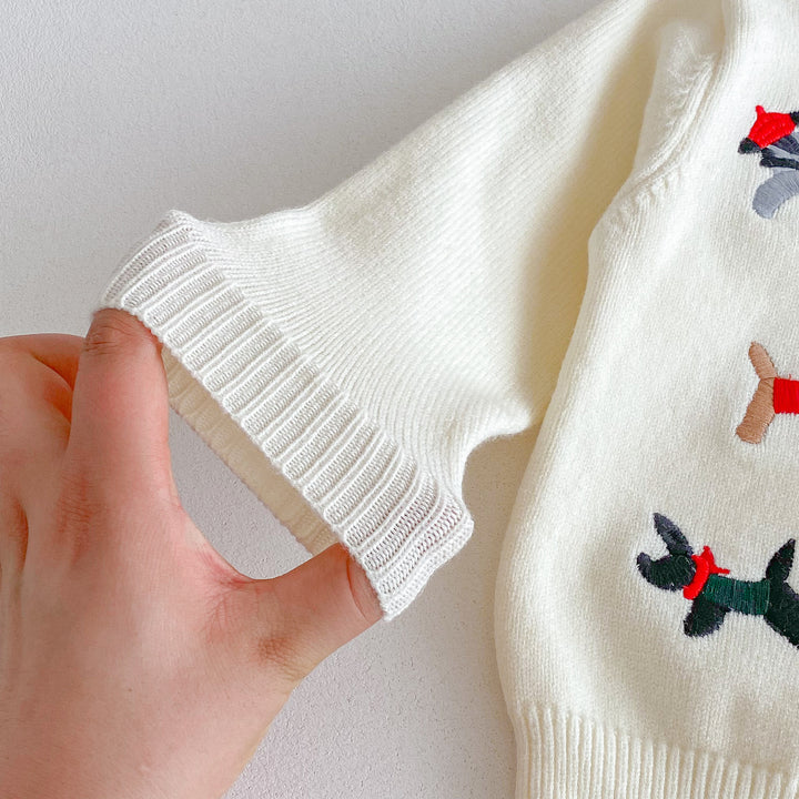 Baby puppy embroidered knitted cardigan sweater