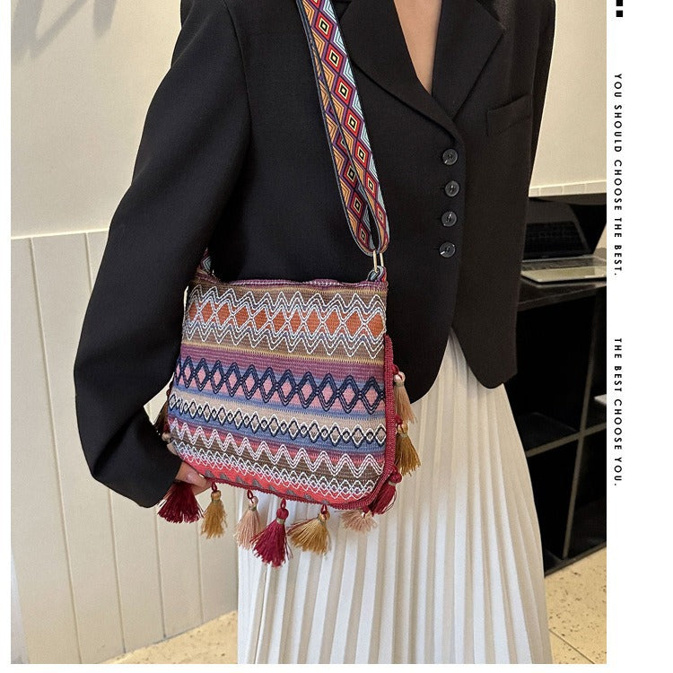 Ethnic style tassel small square bag Boho bag