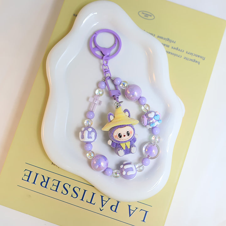 Flocking magic witches labubu Beaded keychain bag pendant gif