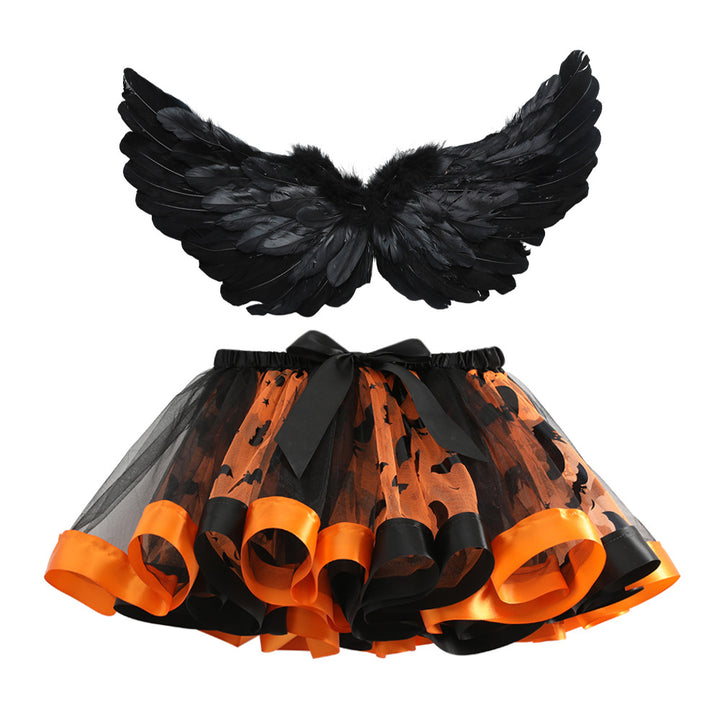 Halloween costumes girls tutu skirt&black feather wings