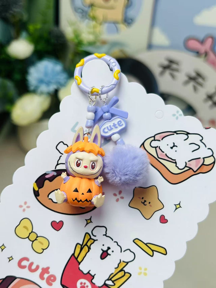 Halloween pumpkin labubu keychain bag pendant